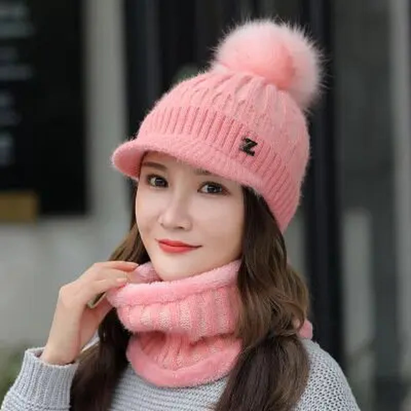 Winter Knitted Beanies Hats Women Thick Warm Beanie Skullies Hat Female Knit Letter Z Bonnet Beanie Caps Outdoor Riding Ski Sets