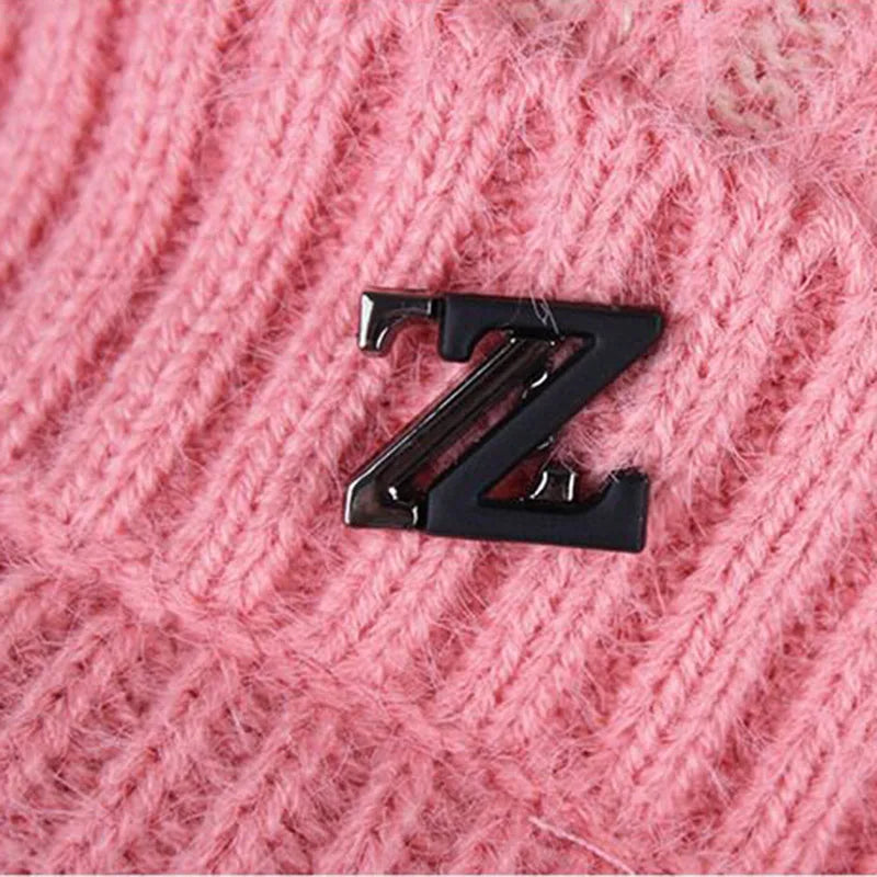 Winter Knitted Beanies Hats Women Thick Warm Beanie Skullies Hat Female Knit Letter Z Bonnet Beanie Caps Outdoor Riding Ski Sets