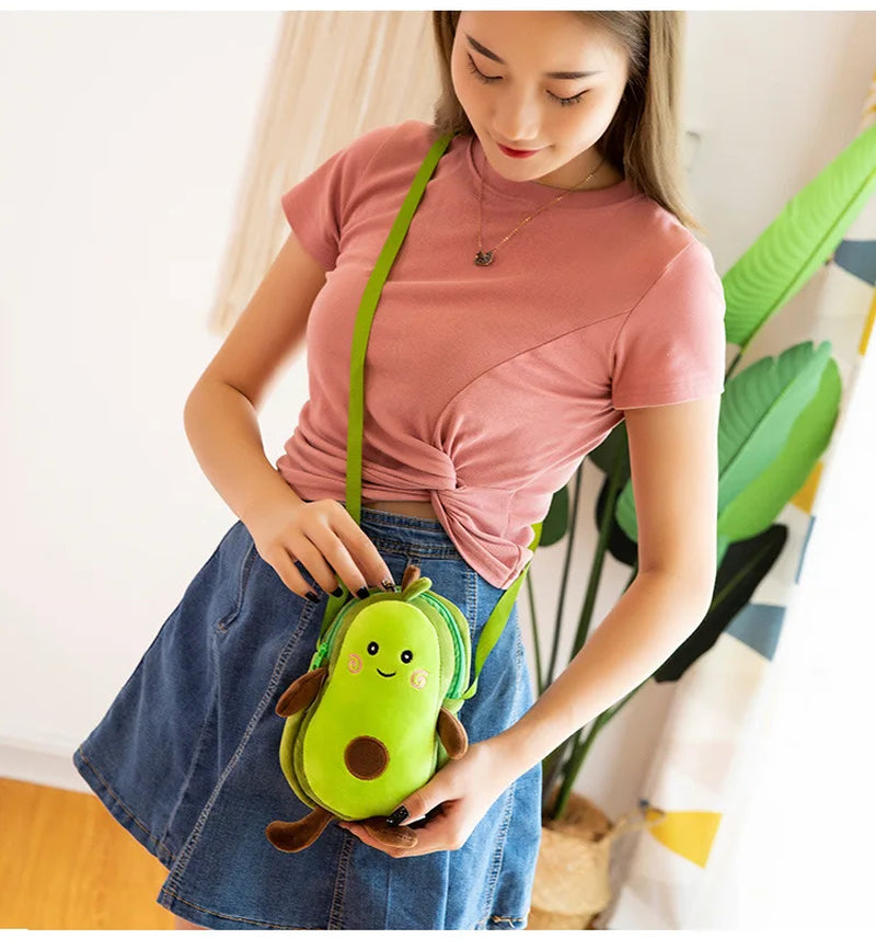 Creative Cartoon Children'S Avocado Fruit Plush Toy Messenger Bag Coin Purse Simple Women'S Zipper Shoulder Bag Gift