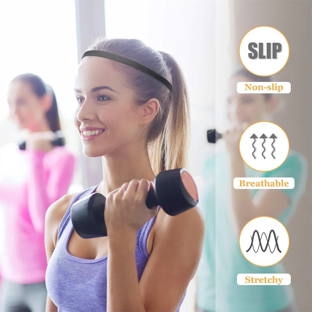 8 Pieces Thin Non-Slip Elastic Sport Headbands, Hair Bands with Non Slip Silicone Grip Exercise Hair Sweatbands for Men Women Football Basketball Soccer Tennis Yoga (Black)