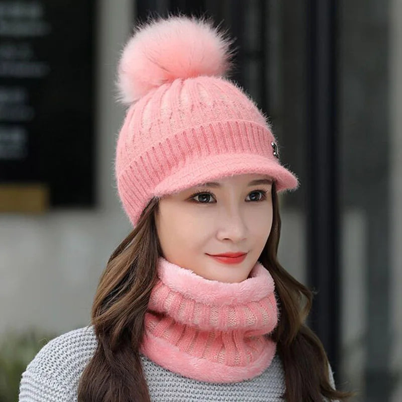Winter Knitted Beanies Hats Women Thick Warm Beanie Skullies Hat Female Knit Letter Z Bonnet Beanie Caps Outdoor Riding Ski Sets