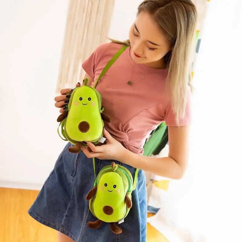 Creative Cartoon Children'S Avocado Fruit Plush Toy Messenger Bag Coin Purse Simple Women'S Zipper Shoulder Bag Gift