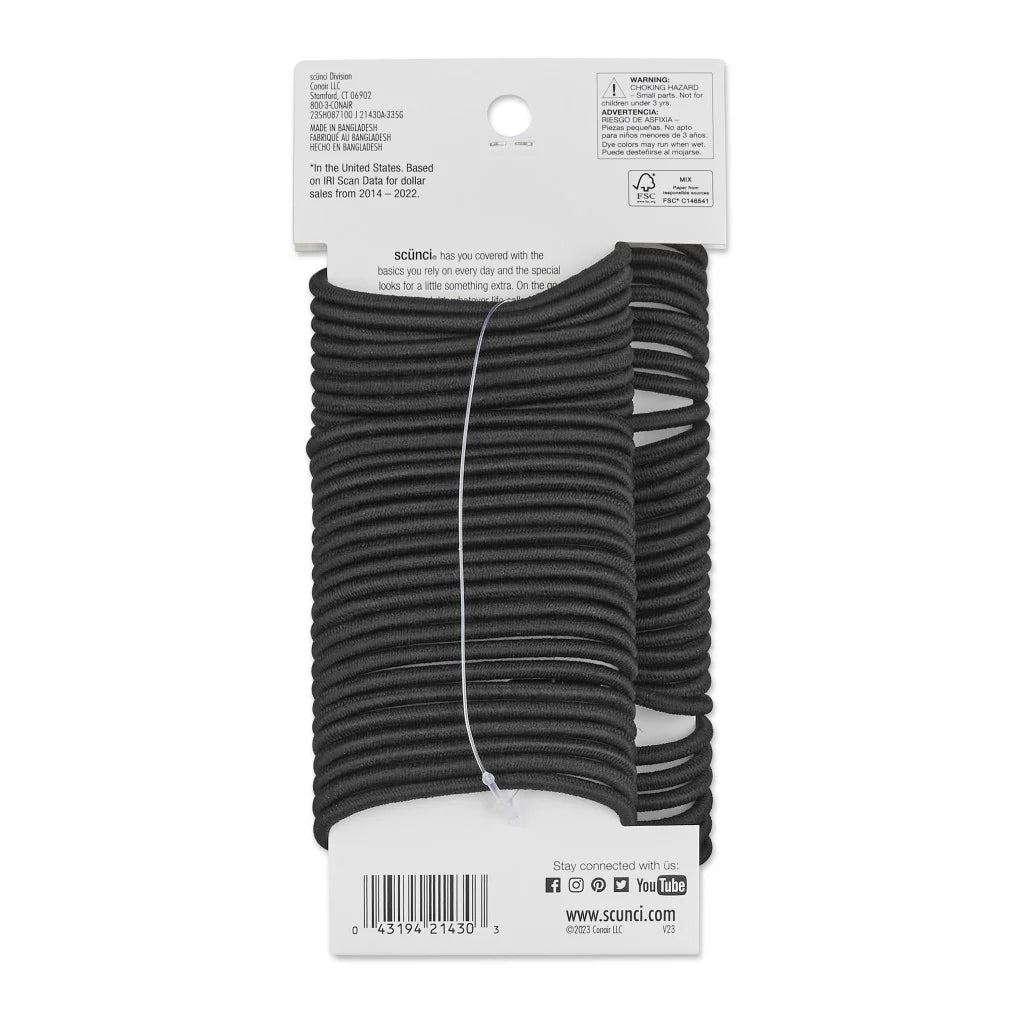 Value Pack Ponytail Holder Hair Ties, Black, 60 Ct