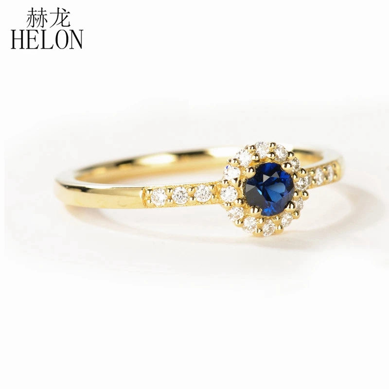 Solid 14K Yellow Gold 0.33Ct Genuine Sapphire Diamonds Engagement Ring Women Wedding Trendy Fine Jewelry Gemstone Ring