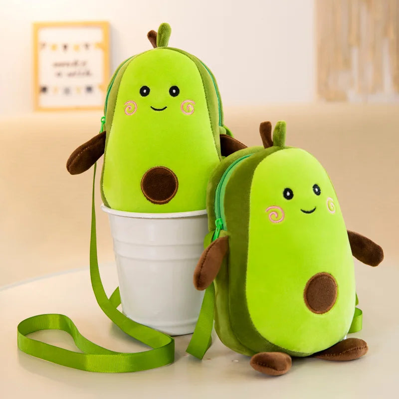 Creative Cartoon Children'S Avocado Fruit Plush Toy Messenger Bag Coin Purse Simple Women'S Zipper Shoulder Bag Gift