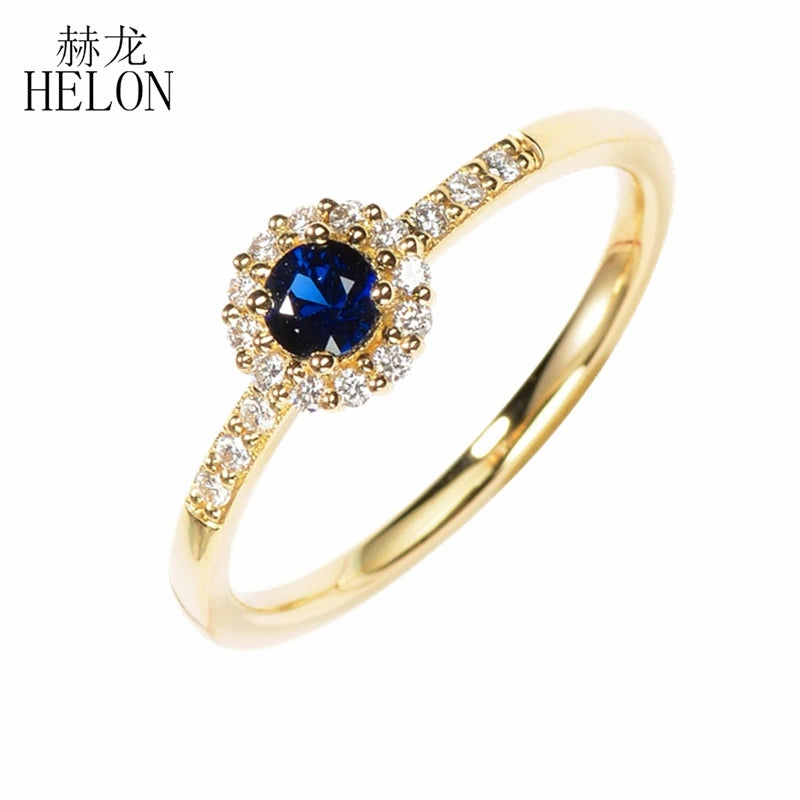 Solid 14K Yellow Gold 0.33Ct Genuine Sapphire Diamonds Engagement Ring Women Wedding Trendy Fine Jewelry Gemstone Ring