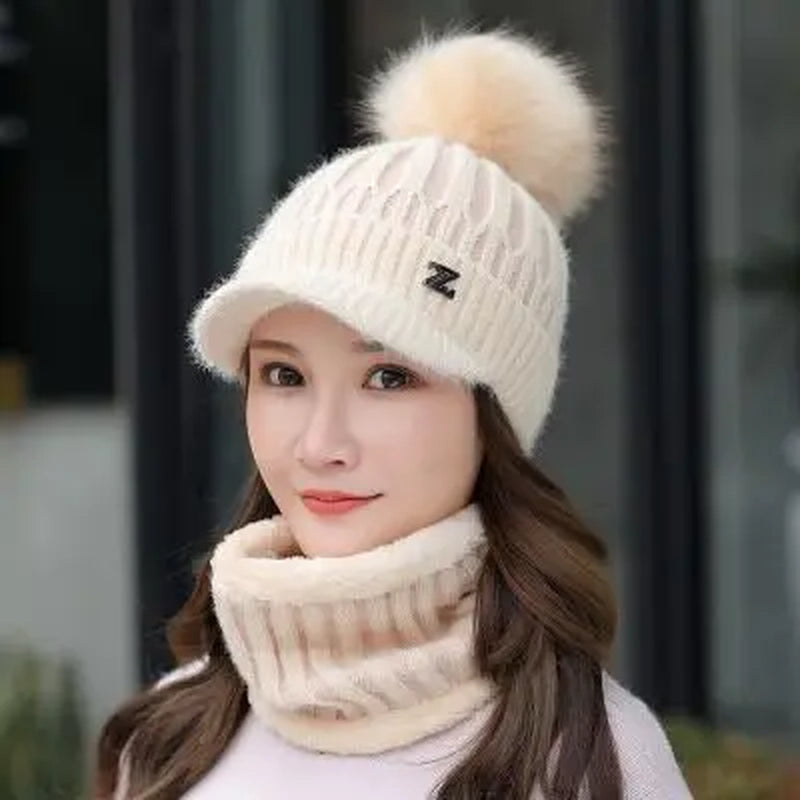 Winter Knitted Beanies Hats Women Thick Warm Beanie Skullies Hat Female Knit Letter Z Bonnet Beanie Caps Outdoor Riding Ski Sets