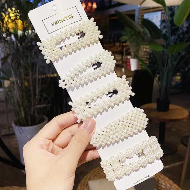 1Set Handmade Pearls Hairpins for Women Female Fashion Geometric Love Barrettes Girls Sweet Hair Clips Pin Hair Accessories