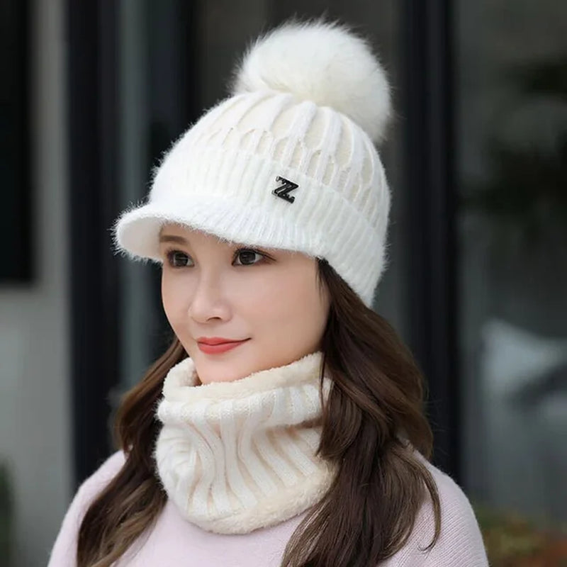 Winter Knitted Beanies Hats Women Thick Warm Beanie Skullies Hat Female Knit Letter Z Bonnet Beanie Caps Outdoor Riding Ski Sets