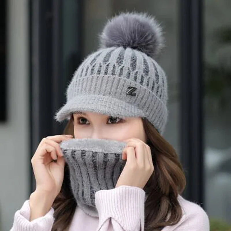 Winter Knitted Beanies Hats Women Thick Warm Beanie Skullies Hat Female Knit Letter Z Bonnet Beanie Caps Outdoor Riding Ski Sets