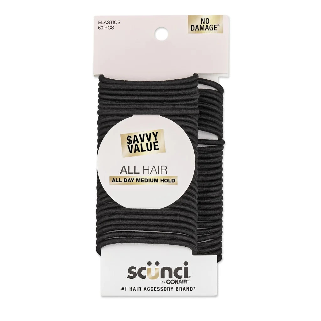 Value Pack Ponytail Holder Hair Ties, Black, 60 Ct
