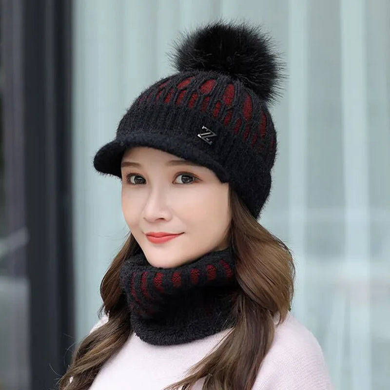 Winter Knitted Beanies Hats Women Thick Warm Beanie Skullies Hat Female Knit Letter Z Bonnet Beanie Caps Outdoor Riding Ski Sets