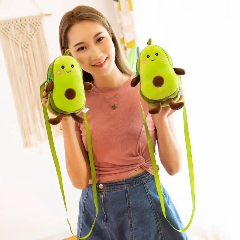 Creative Cartoon Children'S Avocado Fruit Plush Toy Messenger Bag Coin Purse Simple Women'S Zipper Shoulder Bag Gift