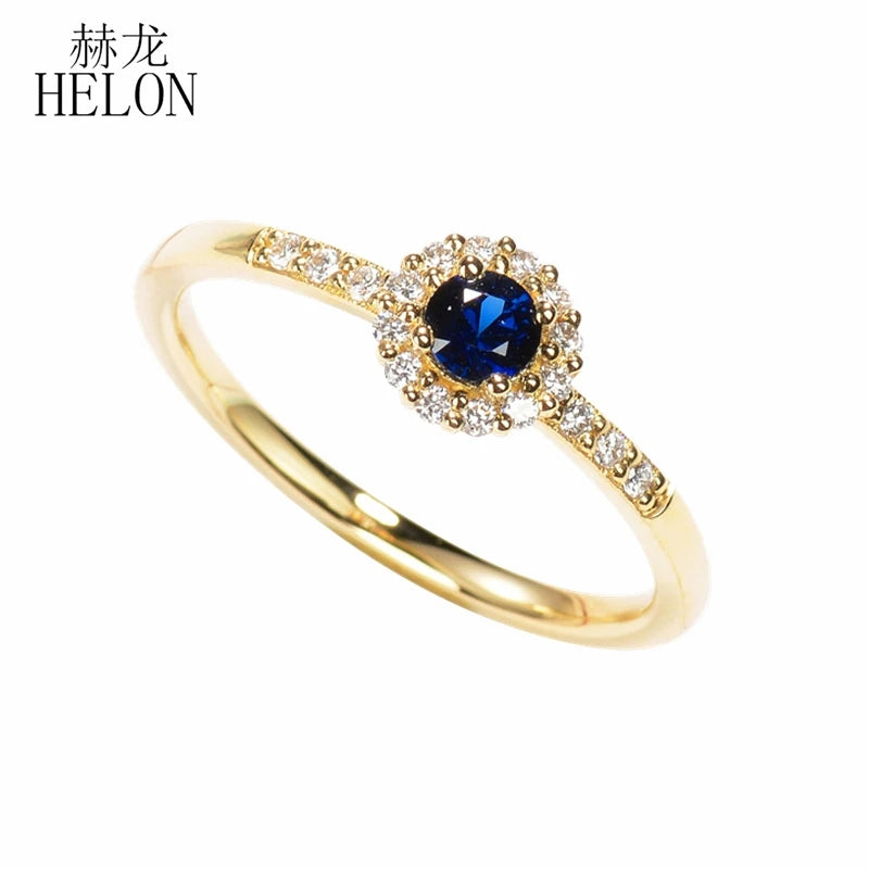 Solid 14K Yellow Gold 0.33Ct Genuine Sapphire Diamonds Engagement Ring Women Wedding Trendy Fine Jewelry Gemstone Ring