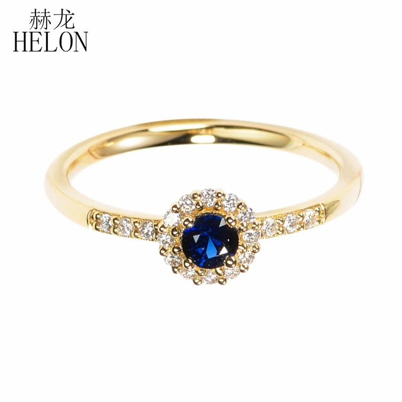 Solid 14K Yellow Gold 0.33Ct Genuine Sapphire Diamonds Engagement Ring Women Wedding Trendy Fine Jewelry Gemstone Ring