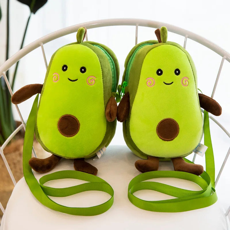 Creative Cartoon Children'S Avocado Fruit Plush Toy Messenger Bag Coin Purse Simple Women'S Zipper Shoulder Bag Gift