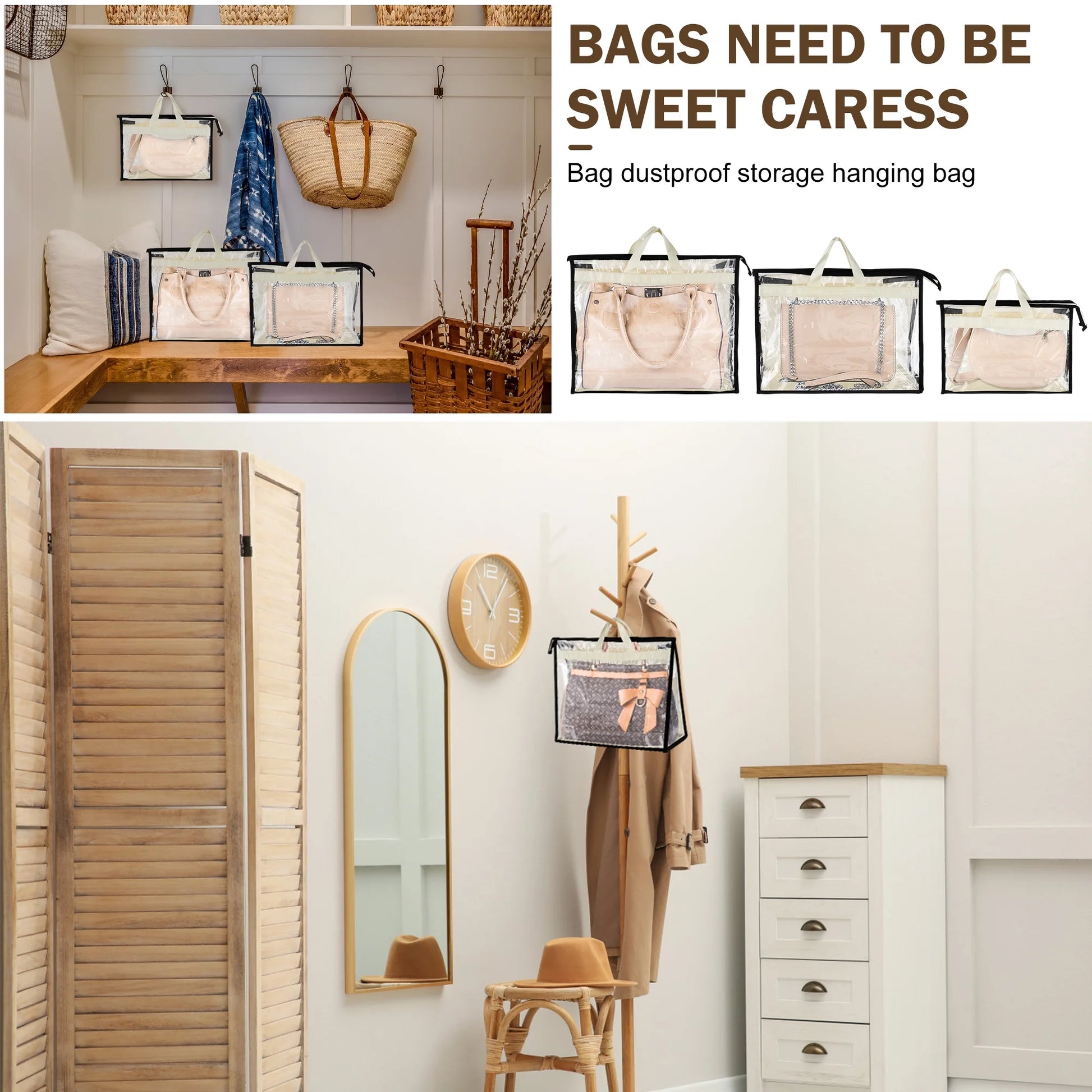 9 Pack Dust Bags for Handbags, Clear Handbag Storage Organizer for Closet with Handle and Zipper